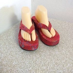 Turbo Cat Red Floral Suede Platform Sandal